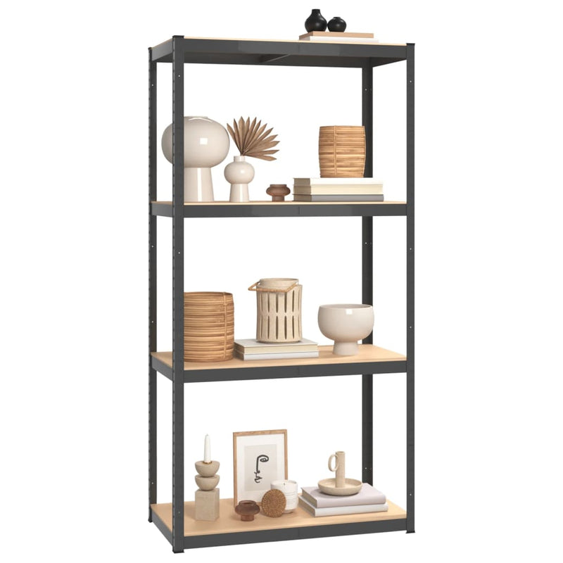 Load image into Gallery viewer, VidaXL Opbergrek 4-laags 2 st staal bewerkt hout antracietkleurig
