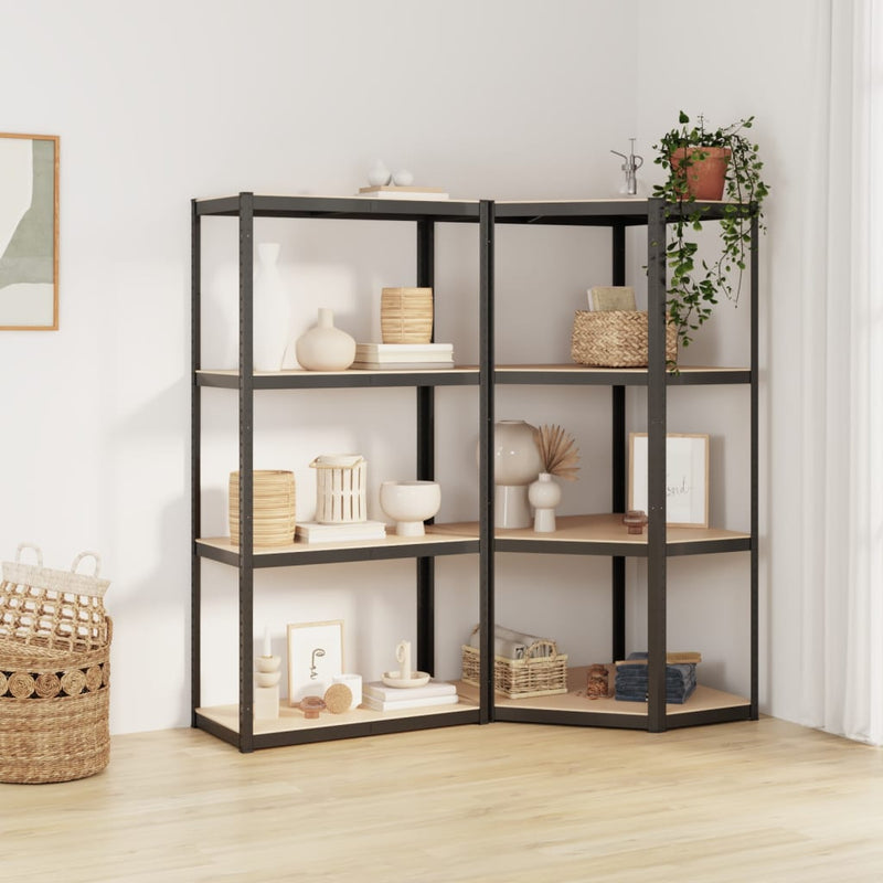 Load image into Gallery viewer, VidaXL Opbergrek 4-laags 2 st staal bewerkt hout antracietkleurig
