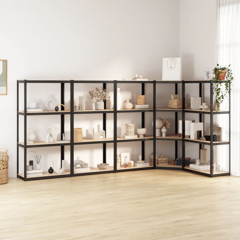 Load image into Gallery viewer, VidaXL Opbergrek 4-laags 5 st staal bewerkt hout antracietkleurig

