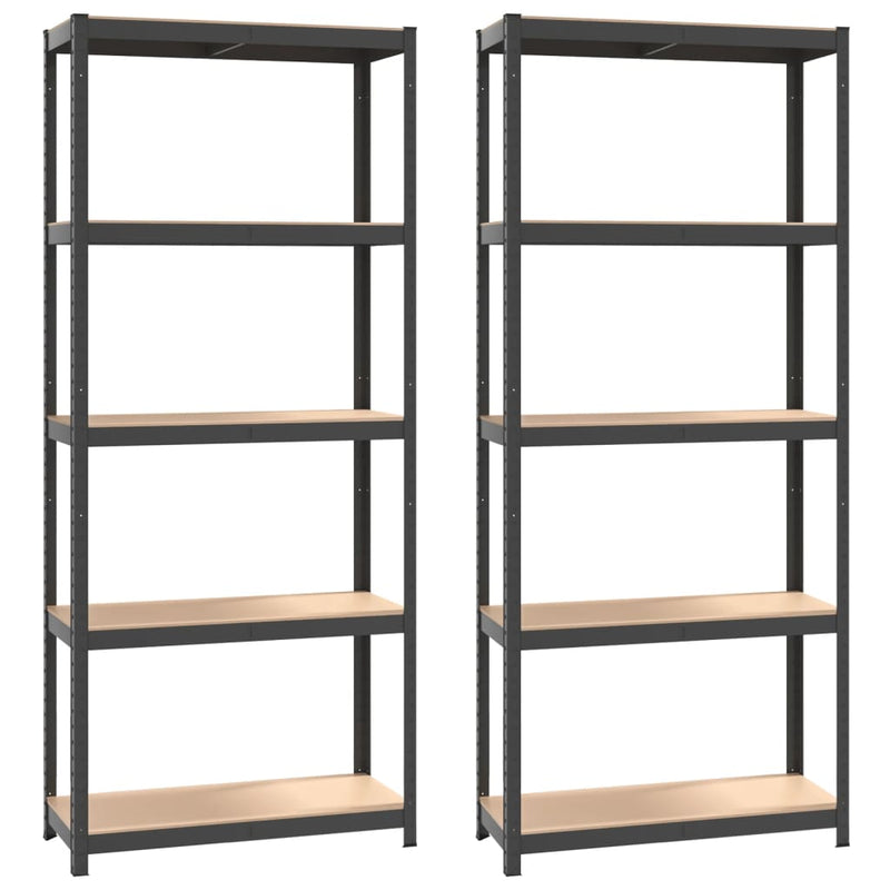 Load image into Gallery viewer, VidaXL Opbergrek 5-laags 2 st staal bewerkt hout antracietkleurig
