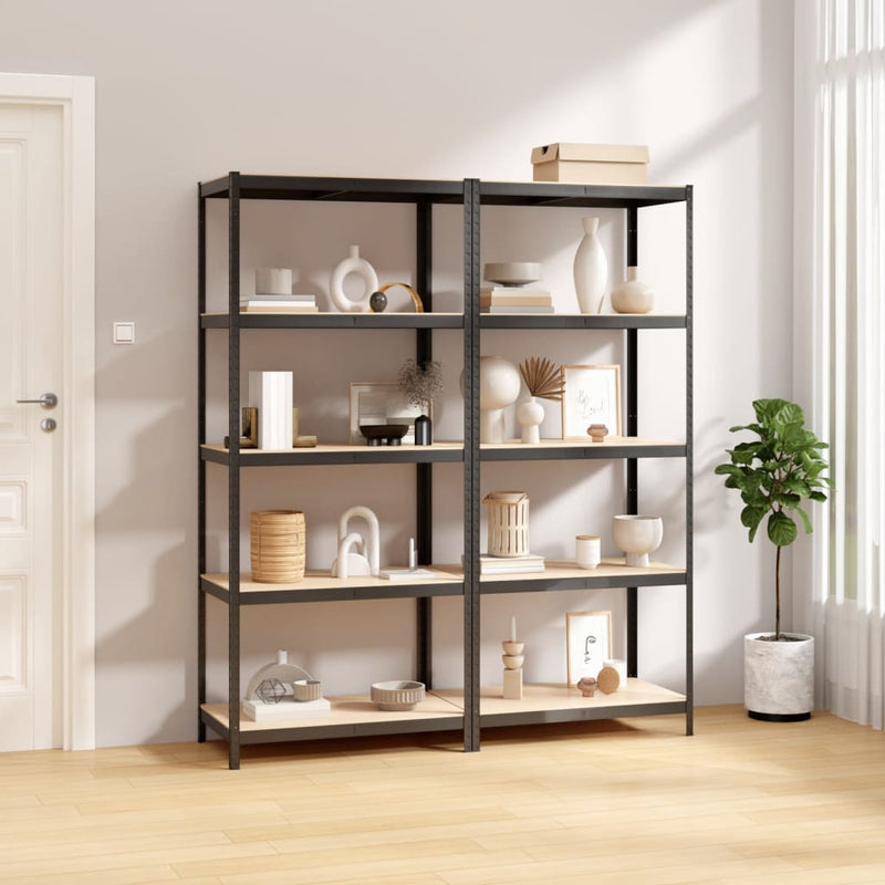 Load image into Gallery viewer, VidaXL Opbergrek 5-laags 2 st staal bewerkt hout antracietkleurig
