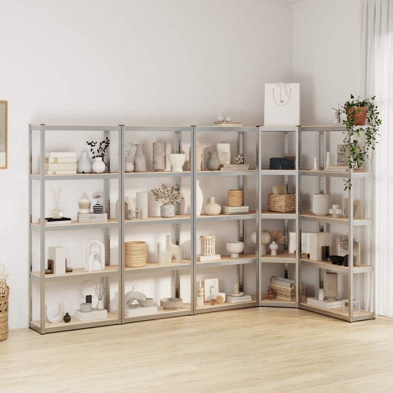 Load image into Gallery viewer, VidaXL Opbergrekken 5-laags 5 st staal en bewerkt hout zilverkleurig
