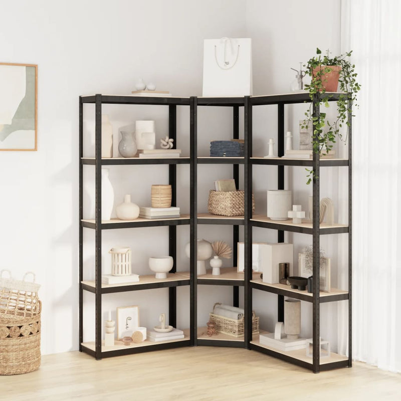 Load image into Gallery viewer, VidaXL Opbergrek 5-laags 3 st staal bewerkt hout antracietkleurig
