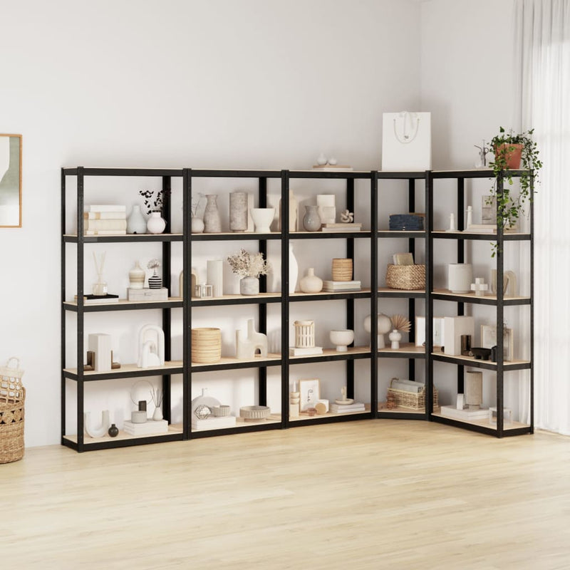Load image into Gallery viewer, VidaXL Opbergrek 5-laags 5 st staal bewerkt hout antracietkleurig
