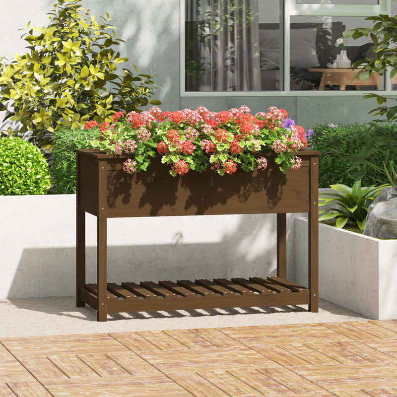 Load image into Gallery viewer, Vidaxl plantenbak met schap 111,5x54x81 cm grenenhout honingbruin
