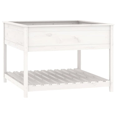 Vidaxl plantenbak met schap 111,5x111,5x81 cm massief grenenhout wit