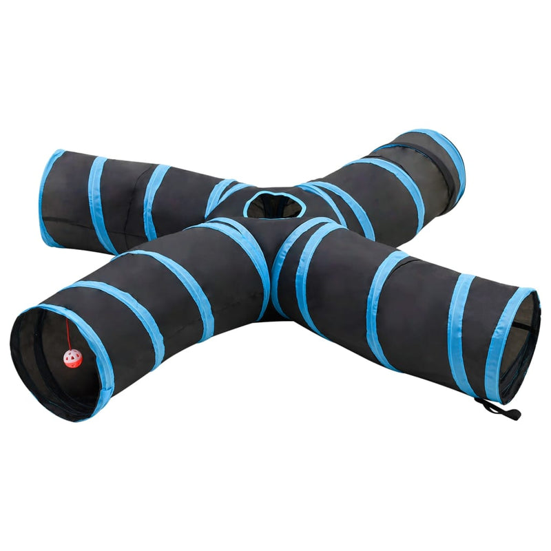 Afbeelding laden in galerijviewer, Vidaxl kattentunnel 4-voudig 25 cm polyester zwart en blauw
