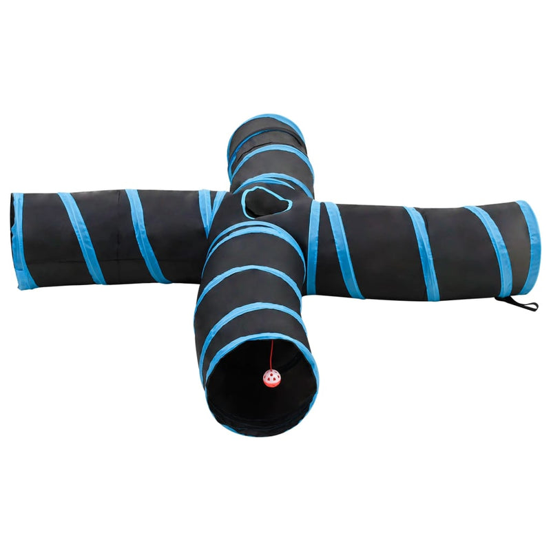 Afbeelding laden in galerijviewer, Vidaxl kattentunnel 4-voudig 25 cm polyester zwart en blauw
