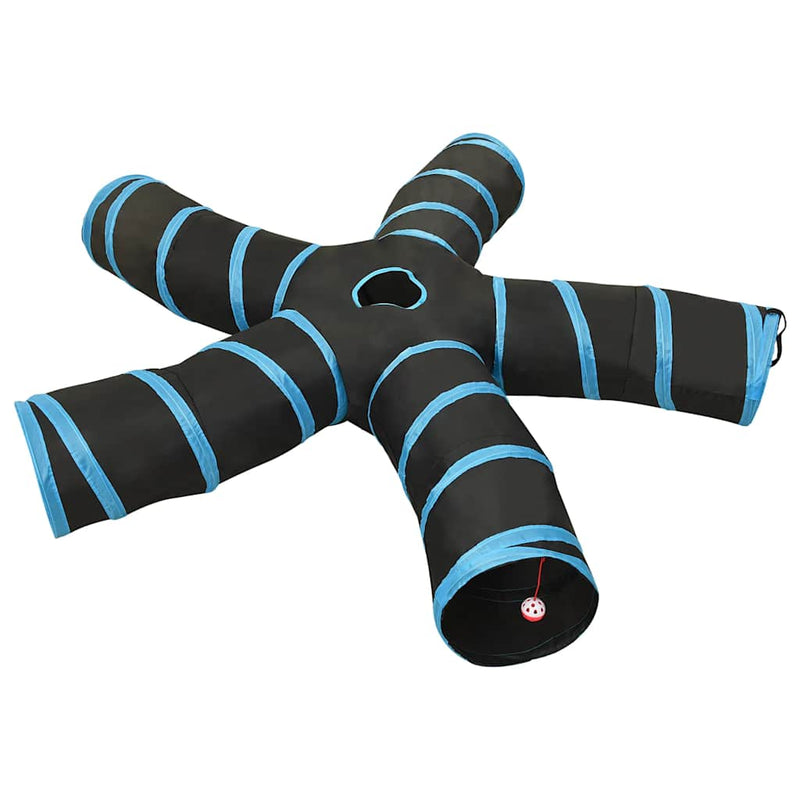 Afbeelding laden in galerijviewer, Vidaxl kattentunnel 5-voudig 25 cm polyester zwart en blauw
