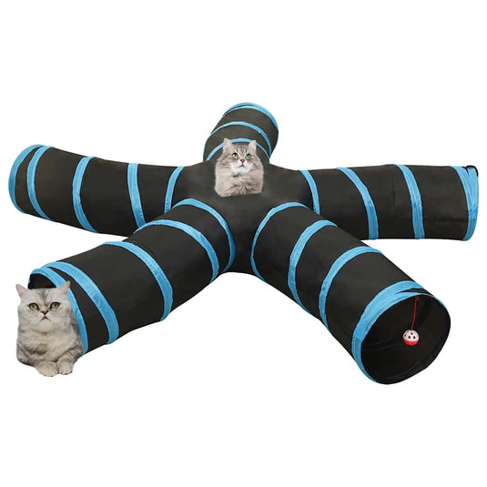 Vidaxl kattentunnel 5-voudig 25 cm polyester zwart en blauw