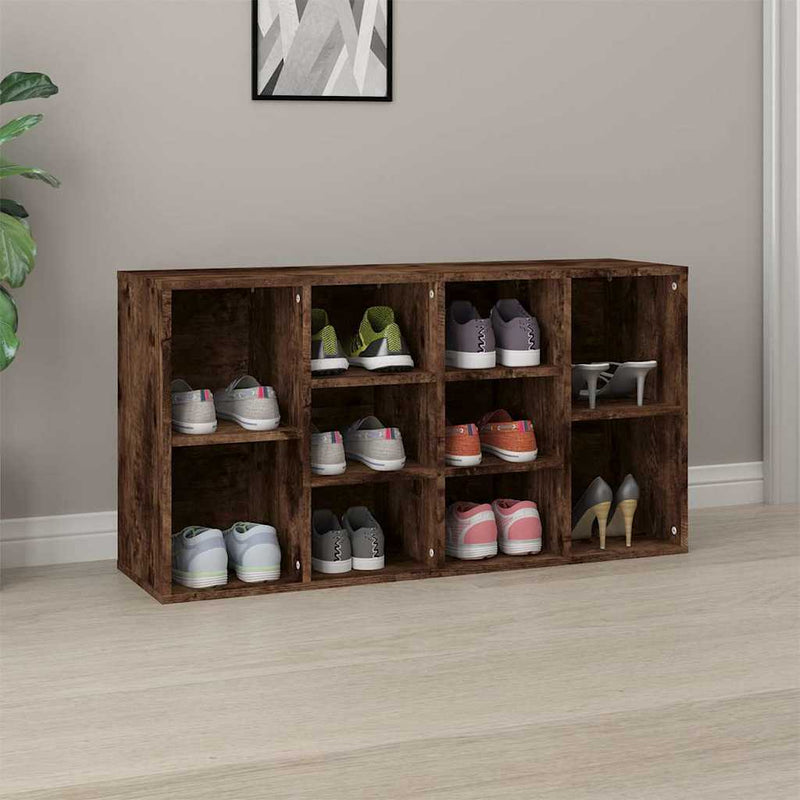 Afbeelding laden in galerijviewer, Vidaxl schoenenbank 103x30x55 cm bewerkt hout gerookt eikenkleurig
