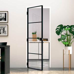 Vidaxl binnendeur 76x201,5 cm gehard glas en aluminium smal zwart