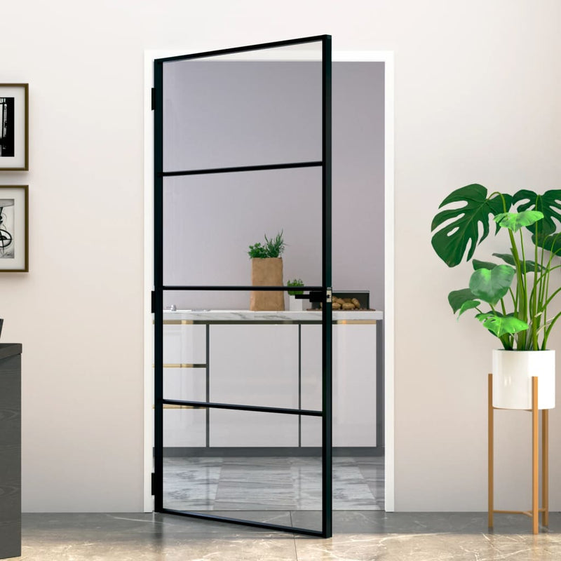 Load image into Gallery viewer, VidaXL Binnendeur 102x201,5 cm gehard glas en aluminium smal zwart
