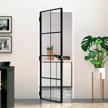 Vidaxl binnendeur 76x201,5 cm gehard glas en aluminium smal zwart