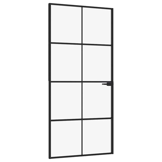 Vidaxl binnendeur 93x201,5 cm gehard glas en aluminium smal zwart