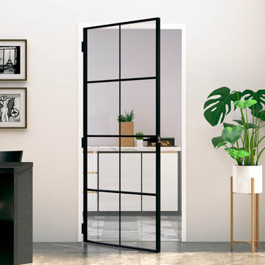 Vidaxl binnendeur 93x201,5 cm gehard glas en aluminium smal zwart