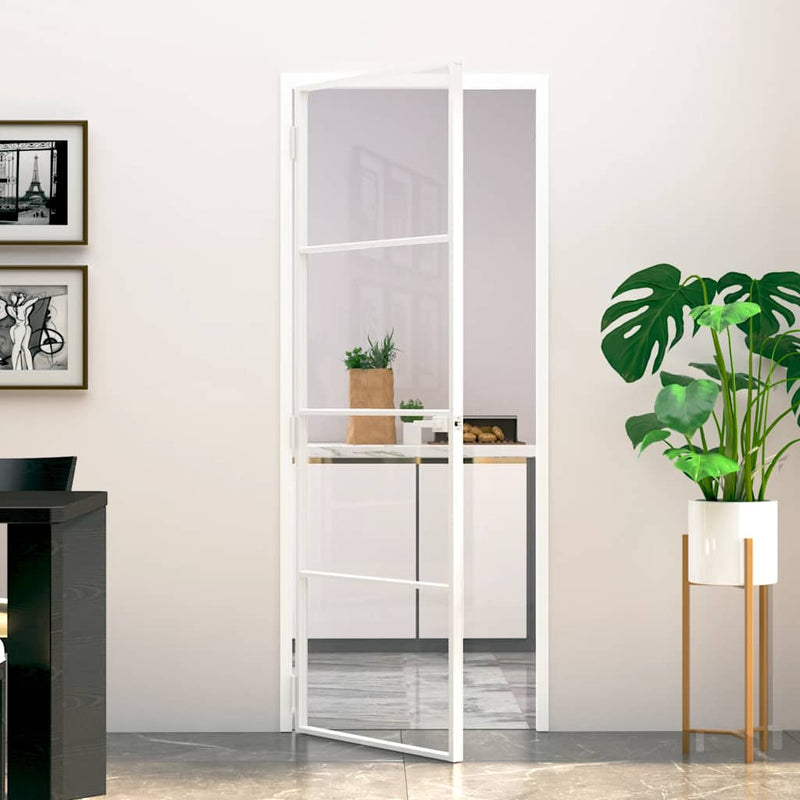 Load image into Gallery viewer, Vidaxl binnendeur 76x201,5 cm gehard glas en aluminium smal wit
