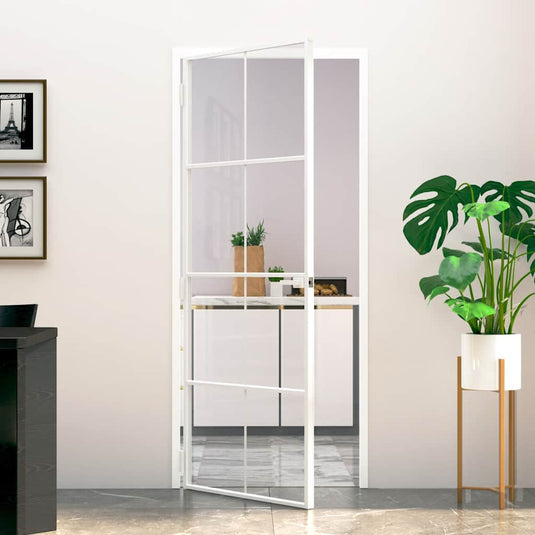 Vidaxl binnendeur 83x201,5 cm gehard glas en aluminium smal wit