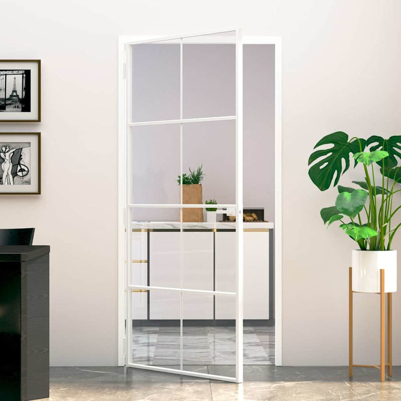 Load image into Gallery viewer, Vidaxl binnendeur 93x201,5 cm gehard glas en aluminium smal wit
