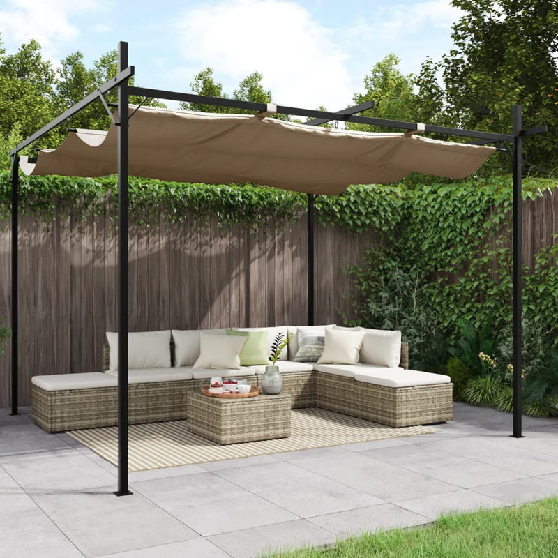 Afbeelding laden in galerijviewer, Vidaxl pergola met uitschuifbaar dak 295x292x230 taupe
