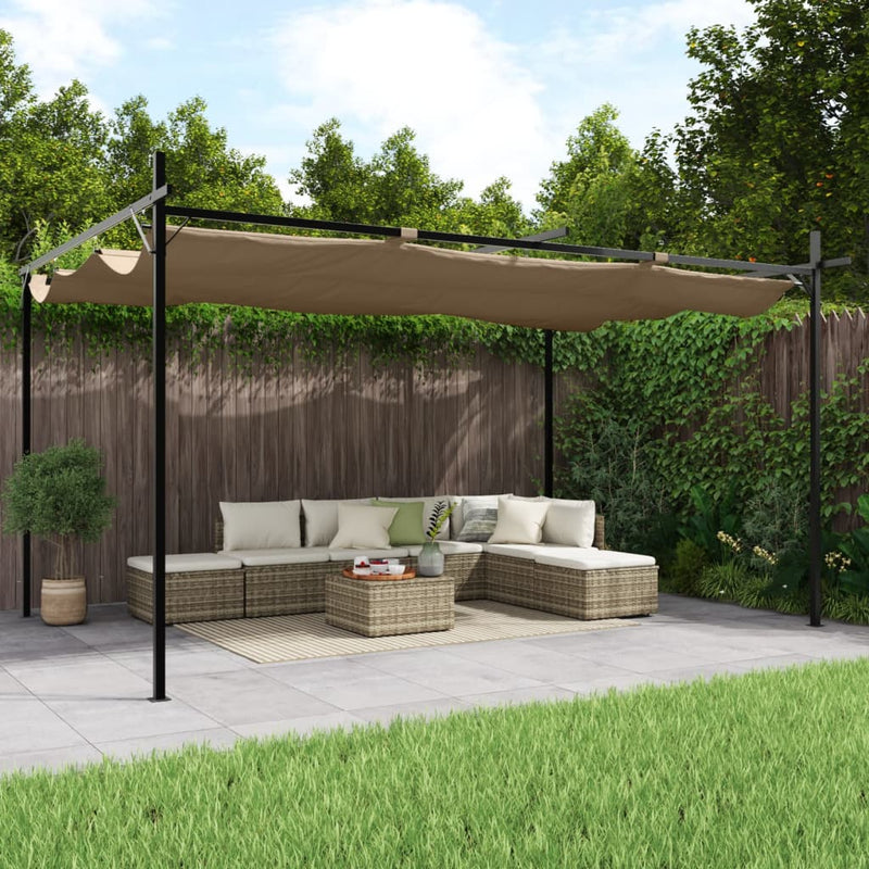 Afbeelding laden in galerijviewer, Vidaxl pergola met uitschuifbaar dak 395x292x230 taupe
