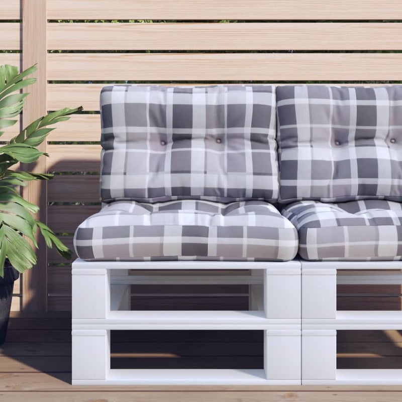 Load image into Gallery viewer, Vidaxl palletkussens 2 st ruitpatroon stof grijs
