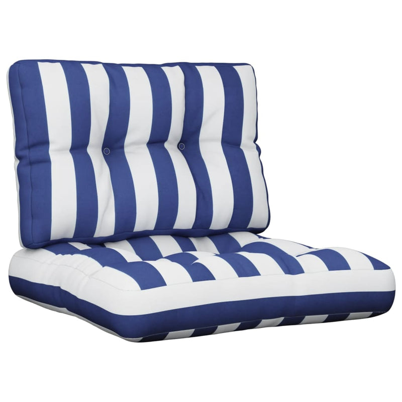 Load image into Gallery viewer, Vidaxl palletkussens 2 st stof gestreept wit en blauw
