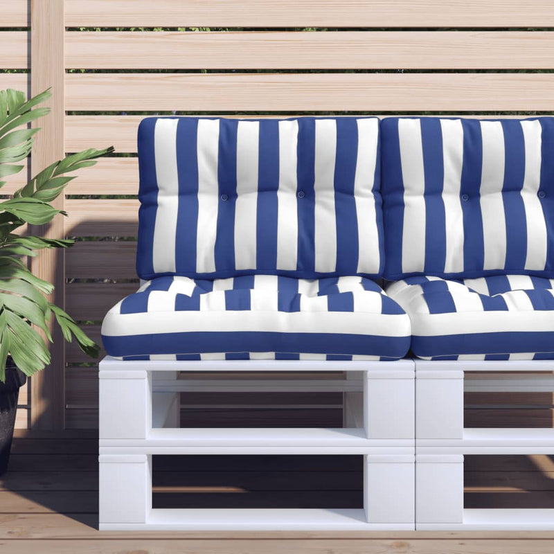 Load image into Gallery viewer, Vidaxl palletkussens 2 st stof gestreept wit en blauw
