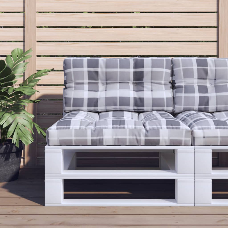 Load image into Gallery viewer, Vidaxl palletkussens 2 st ruitpatroon stof grijs
