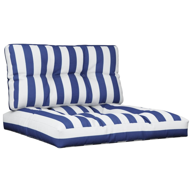 Load image into Gallery viewer, Vidaxl palletkussens 2 st stof gestreept wit en blauw
