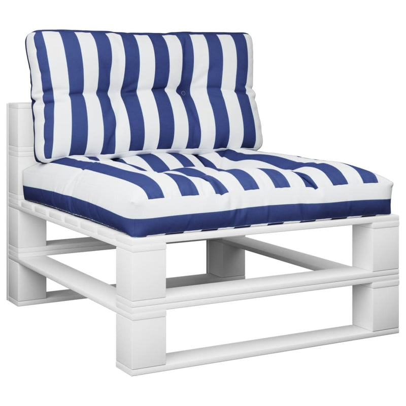Load image into Gallery viewer, Vidaxl palletkussens 2 st stof gestreept wit en blauw
