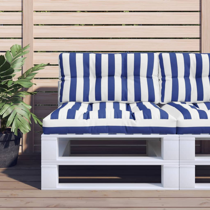 Load image into Gallery viewer, Vidaxl palletkussens 2 st stof gestreept wit en blauw
