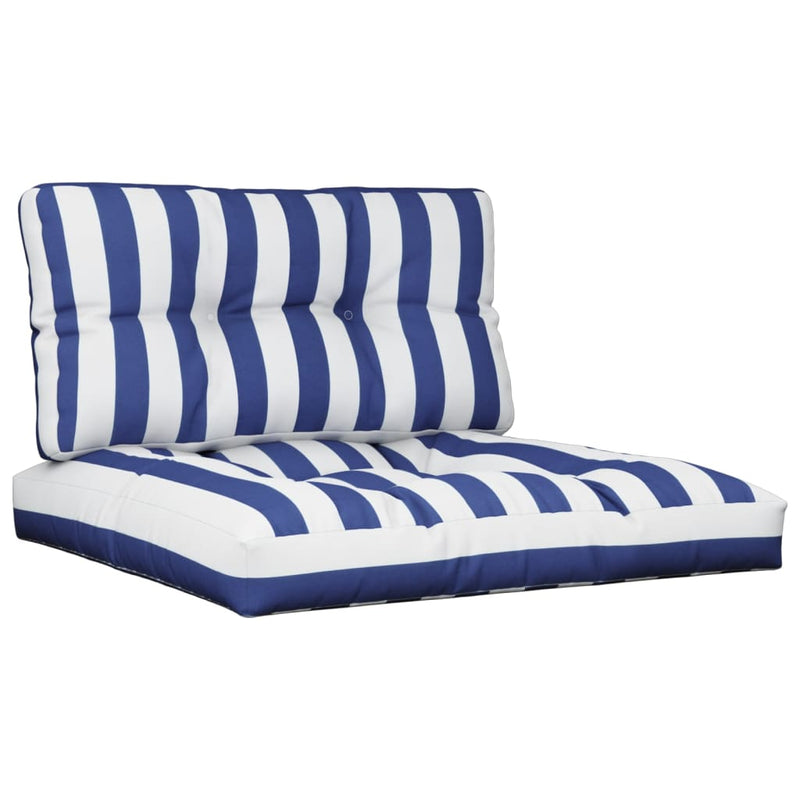 Load image into Gallery viewer, Vidaxl palletkussens 2 st stof gestreept wit en blauw
