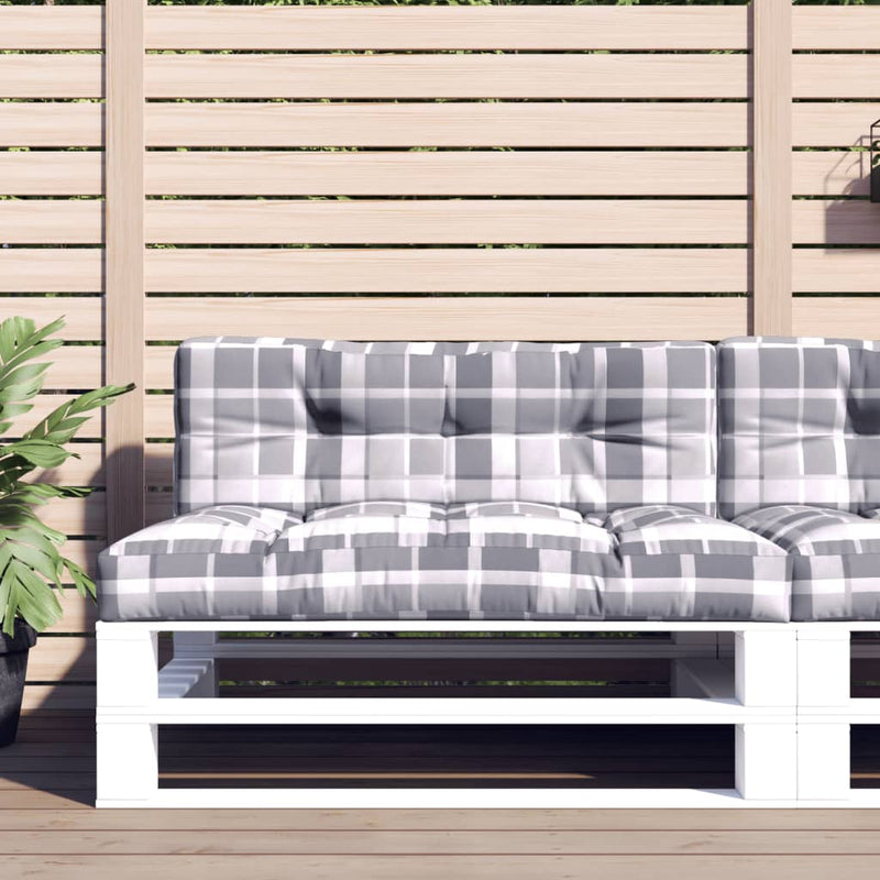 Load image into Gallery viewer, Vidaxl palletkussens 2 st ruitpatroon stof grijs
