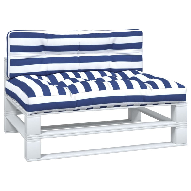 Load image into Gallery viewer, Vidaxl palletkussens 2 st stof gestreept wit en blauw
