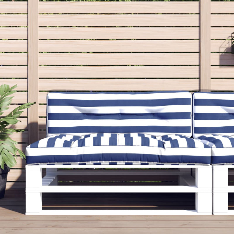 Load image into Gallery viewer, Vidaxl palletkussens 2 st stof gestreept wit en blauw
