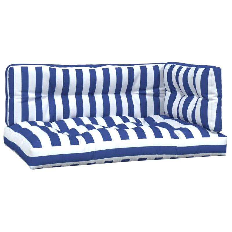 Load image into Gallery viewer, Vidaxl palletkussens 3 st gestreept stof  wit en blauw
