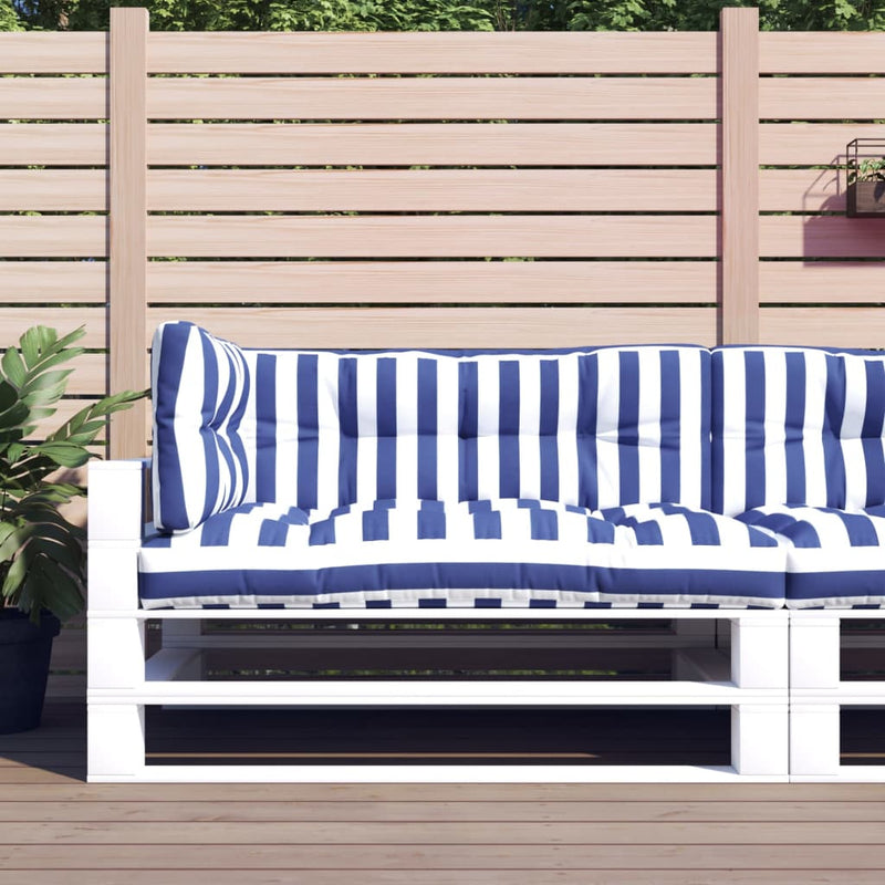 Load image into Gallery viewer, Vidaxl palletkussens 3 st gestreept stof  wit en blauw
