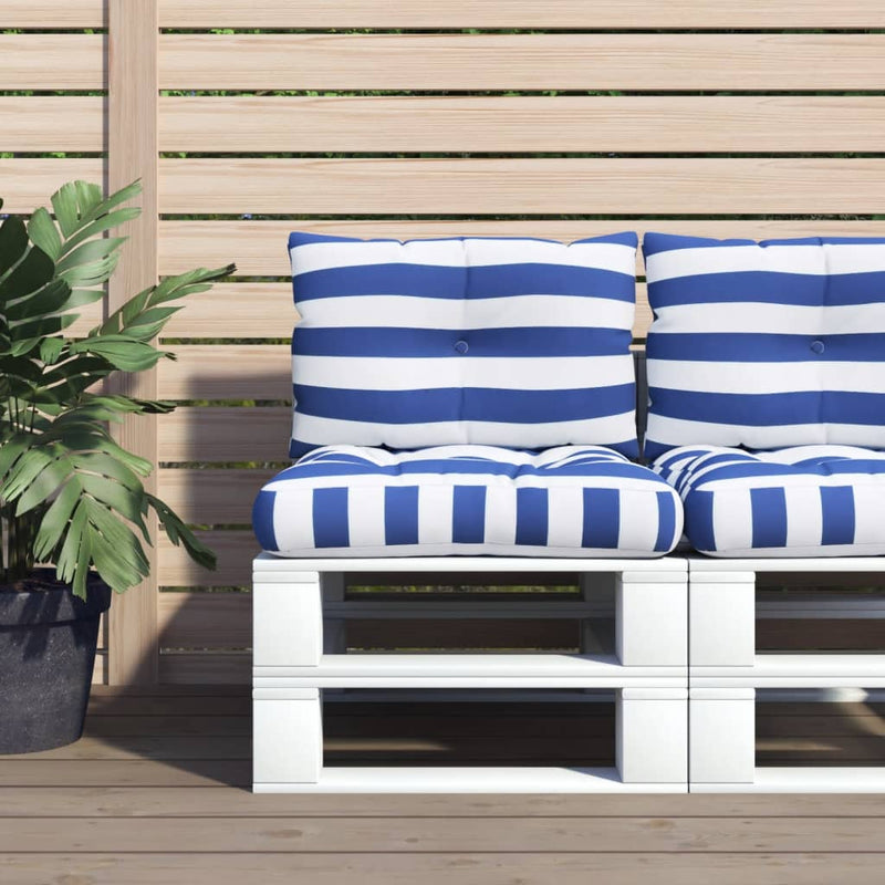 Load image into Gallery viewer, Vidaxl palletkussens 2 st gestreept oxford stof wit en blauw
