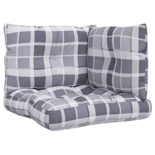 Vidaxl palletkussens 3 st stof ruitpatroon grijs