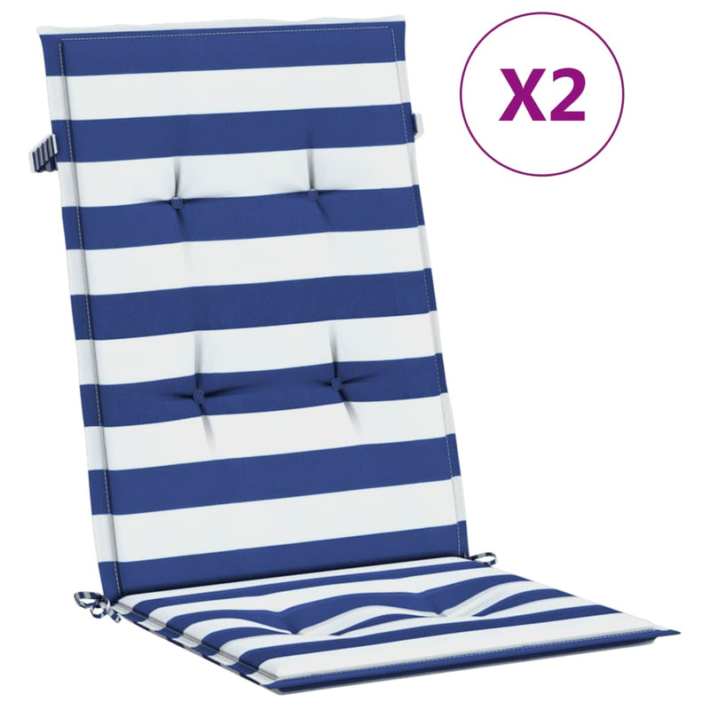 Afbeelding laden in galerijviewer, Vidaxl stoelkussens 2 st hoge rug gestreepte stof wit en blauw
