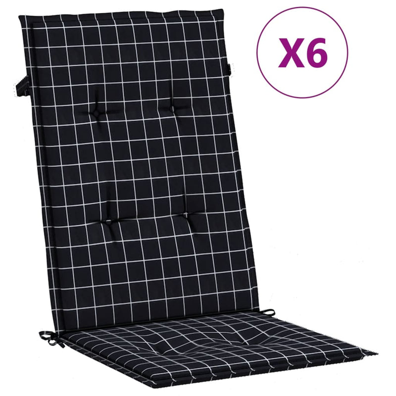 Load image into Gallery viewer, Vidaxl stoelkussens 6 st hoge rug ruitpatroon stof zwart
