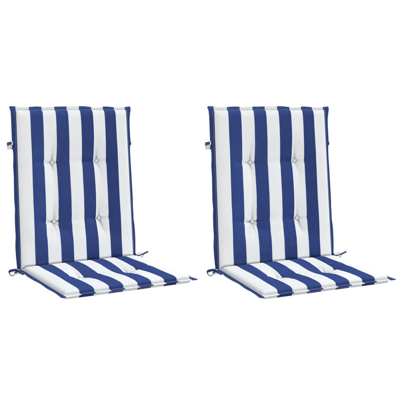 Load image into Gallery viewer, Vidaxl stoelkussens 2 st lage rug gestreept stof wit en blauw
