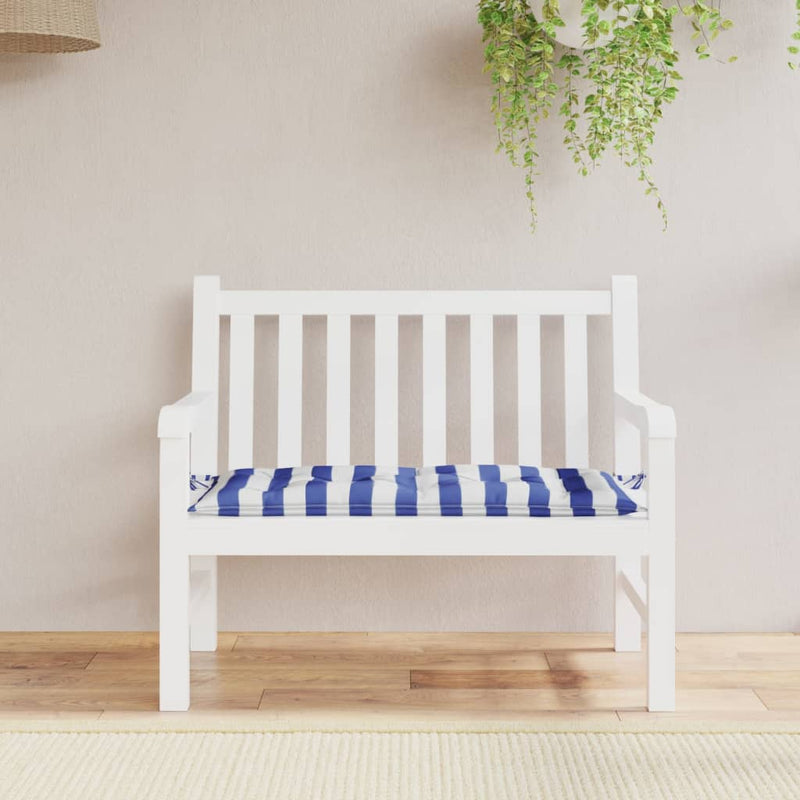 Load image into Gallery viewer, Vidaxl tuinbankkussen 100x50x7 cm stof gestreept wit en blauw
