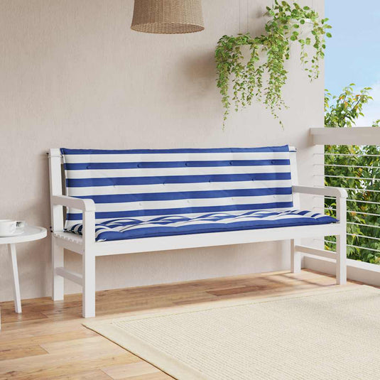 Vidaxl tuinbankkussens 2 st gestreept 150x50x7 cm stof wit en blauw