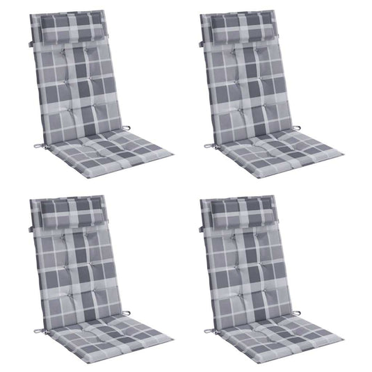 Vidaxl stoelkussens 4 st hoge rug ruitpatroon oxford stof grijs
