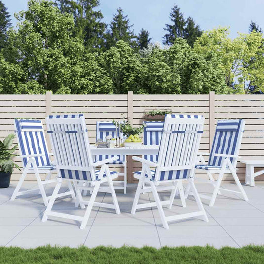 Vidaxl stoelkussens 6 st hoge rug gestreept stof oxford wit en blauw