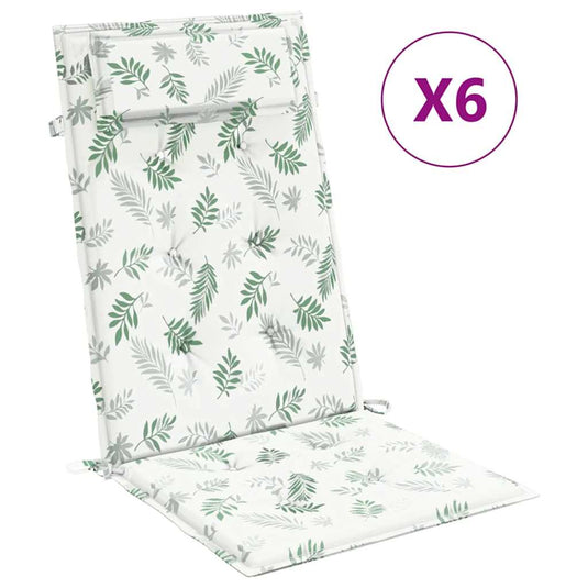 Vidaxl stoelkussens 6 st hoge rug bladpatroon oxford stof