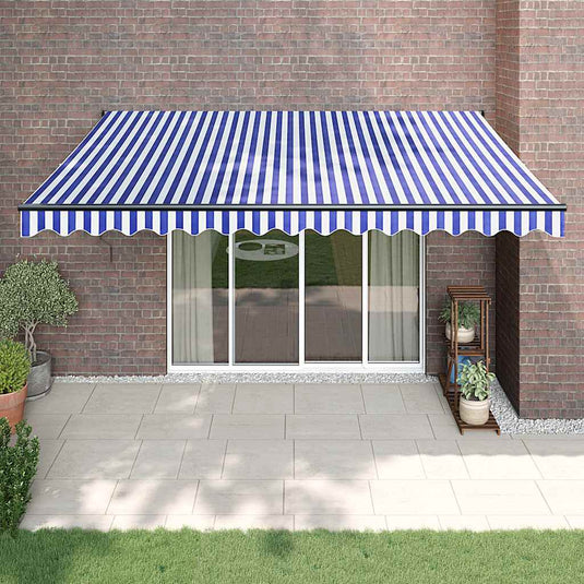 Vidaxl luifel uittrekbaar 4x3 m stof en aluminium blauw en wit