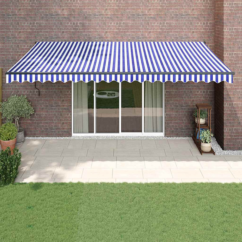 Load image into Gallery viewer, Vidaxl luifel automatisch uitschuifbaar 5x3 m blauw en wit
